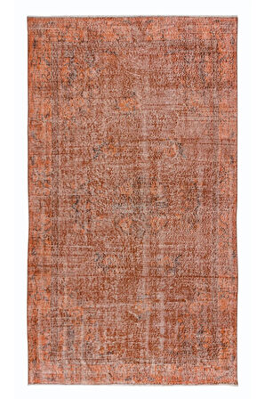 150x260 cm El Yapımı Turuncu Halı, El Dokuması Eski Halı, Yenilenmiş Türk Halısı