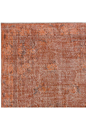 150x260 cm El Yapımı Turuncu Halı, El Dokuması Eski Halı, Yenilenmiş Türk Halısı