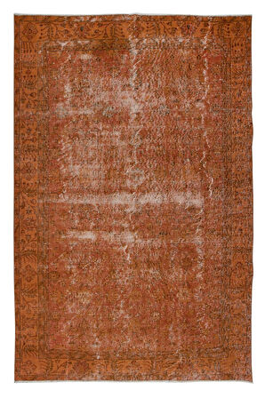 175x265 cm El Yapımı Turuncu Halı, El Dokuması Eski Halı, Modern Türk Halısı