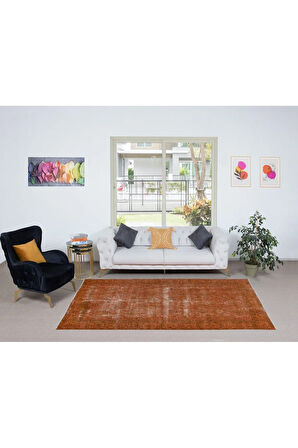175x265 cm El Yapımı Turuncu Halı, El Dokuması Eski Halı, Modern Türk Halısı