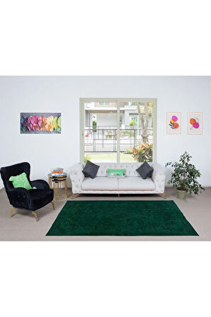 160x250 cm Eski El Yapımı Türk İşi Halı, Modern El Dokuma Yeşil Halı