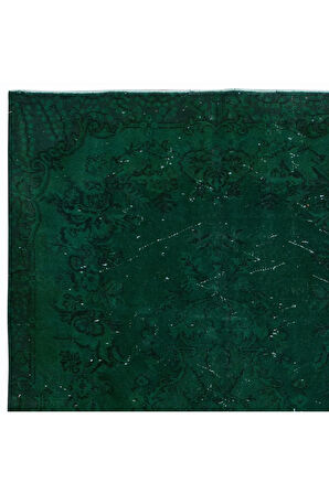 160x250 cm Eski El Yapımı Türk İşi Halı, Modern El Dokuma Yeşil Halı