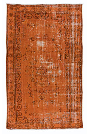 160x258 cm Turuncu Yemek Odası Halısı, Bohem Tarzı El Dokuma Halı, El Yapımı Türk Halısı