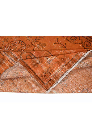 160x258 cm Turuncu Yemek Odası Halısı, Bohem Tarzı El Dokuma Halı, El Yapımı Türk Halısı