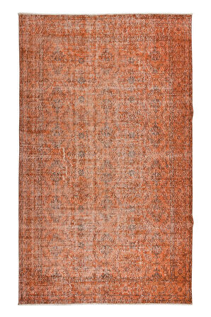 174x288 cm Modern El Yapımı Halı, El Dokuma Halı, Turuncu Tonlarda Yenilenmiş Halı