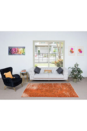 162x254 cm El Dokuması Halı, Turuncu Halı, Oturma Odası Halısı, Misafir Odası Halısı
