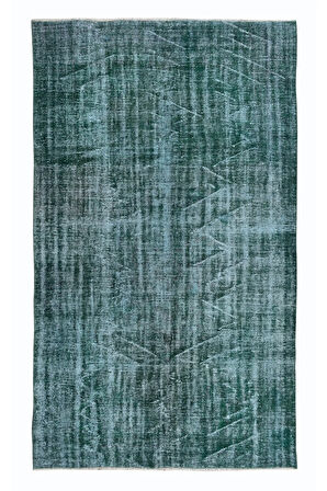 157x262 cm Yeşil Tonlarda El Dokuması Halı, Modern El Düğümlü Halı, Eski Türk Halısı