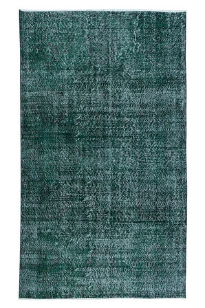 155x260 cm Yeşil Oturma Odası Halısı, Yenilenmiş Türk Halısı, El Düğümlü Alan Halısı