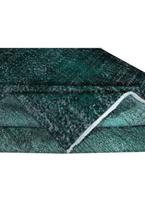 155x260 cm Yeşil Oturma Odası Halısı, Yenilenmiş Türk Halısı, El Düğümlü Alan Halısı
