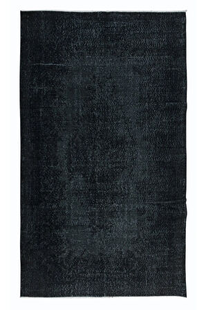 163x273 cm Kömür Grisi ve Siyah Tonlarda El Yapımı Halı, El Düğümlü Mutfak Halısı