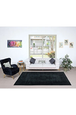 163x273 cm Kömür Grisi ve Siyah Tonlarda El Yapımı Halı, El Düğümlü Mutfak Halısı