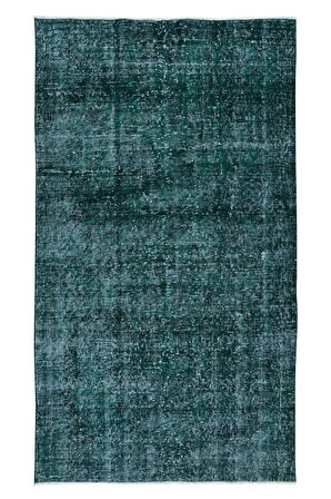 112x196 cm Çağdaş El Düğümlü Halı, Yeşil El Dokuması Yün ve Pamuktan Yapılmış Alan Halısı