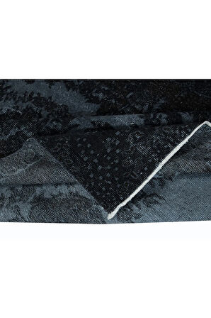 167x276 cm Yenilenmiş Siyah El Yapımı Halı, Madalyon Desenli Eski Halı