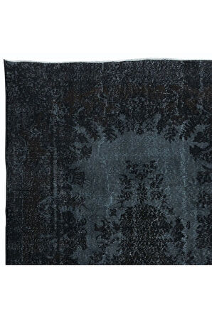 167x276 cm Yenilenmiş Siyah El Yapımı Halı, Madalyon Desenli Eski Halı