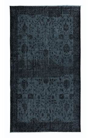 167x297 cm Siyah El Yapımı Halı, Yenilenmiş Eski Halı, Yeniden Boyanmış Modern Halı