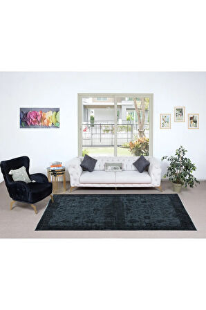 167x297 cm Siyah El Yapımı Halı, Yenilenmiş Eski Halı, Yeniden Boyanmış Modern Halı