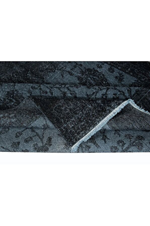 167x297 cm Siyah El Yapımı Halı, Yenilenmiş Eski Halı, Yeniden Boyanmış Modern Halı