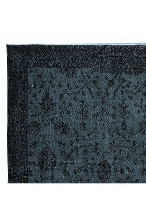 167x297 cm Siyah El Yapımı Halı, Yenilenmiş Eski Halı, Yeniden Boyanmış Modern Halı