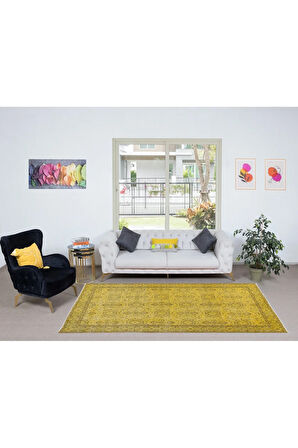 167x288 cm Modern Ev Dekoru El Dokuması Sarı Türk Halısı, Yünlü Oturma Odası Halısı
