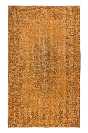 172x278 cm Çağdaş El Yapımı Turuncu Halı, Modern El Dokuma Yeniden Boyanmış Halı