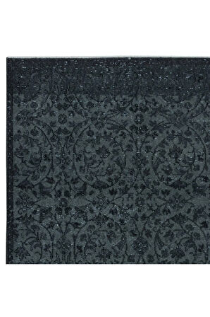 143x266 cm El Dokuması Gri & Siyah Halı, Çiçek Desenli Modern Halı