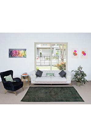 160x257 cm El Dokuması Halı, Yeşil Modern Halı, El Yapımı Yünlü Halı