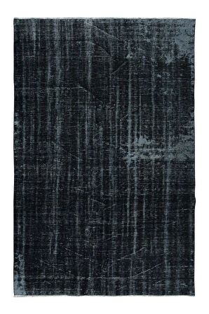 182x273 cm Eski El Yapımı Eskitilmiş Görünümlü Halı, El Dokuma Siyah Halı