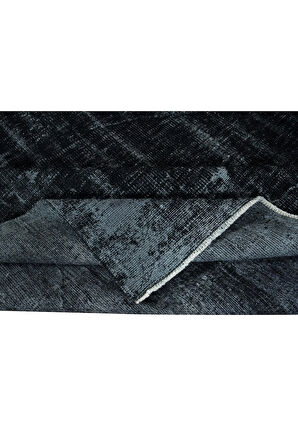 182x273 cm Eski El Yapımı Eskitilmiş Görünümlü Halı, El Dokuma Siyah Halı