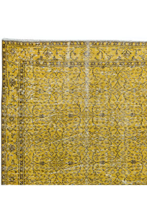 153x281 cm Decorative Sarı El Dokuması Halı, Yeniden Boyanmış Eski Halı