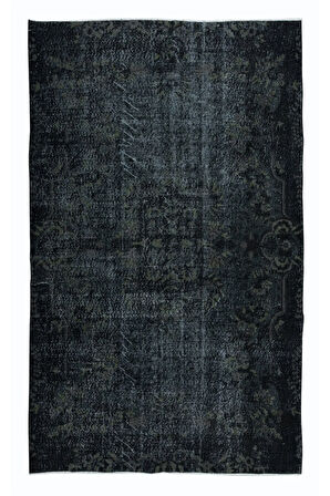 165x267 cm Siyah & Gri Renkli El Dokuması Halı, Yenilenmiş Modern Türk Halısı