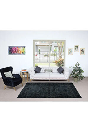 165x267 cm Siyah & Gri Renkli El Dokuması Halı, Yenilenmiş Modern Türk Halısı