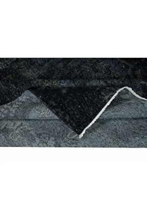 165x267 cm Siyah & Gri Renkli El Dokuması Halı, Yenilenmiş Modern Türk Halısı
