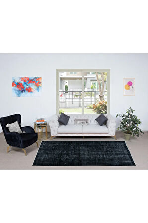 157x290 cm Siyah El Yapımı Anadolu Halısı, Çağdaş Ev ve Ofis Dekoru Halı