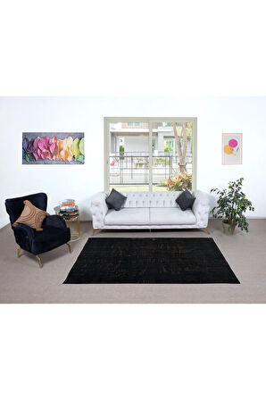 153x248 cm Siyah Yenilenmiş Halı, Eski El Dokuması Halı, Ev Dekoru Halı