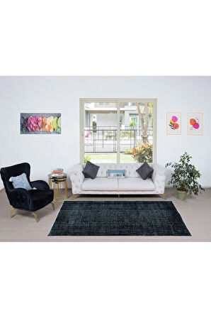159x265 cm Ev Dekoru Halı, El Dokuması Siyah Modern Halı, Oda ölçüsünde Halı