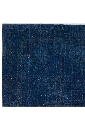 120x206 cm Lacivert Renkli El Dokuması Halı, Yenilenmiş Modern Lacivert Küçük Halı