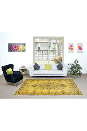 185x287 cm Sarı Halı, El Dokuması Modern Halı, Salon Halısı