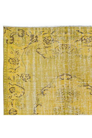 164x261 cm Sarı Halı, Yenilenmiş Türk Halısı, Modern El Dokuması Halı