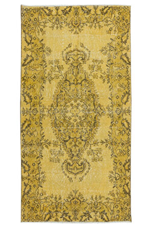 106x210 cm El dokuması Türk işi Halı, Yünlü El yapımı Sarı Halı