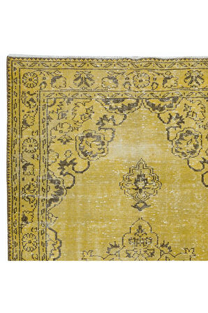152x270 cm Decorative Sarı El Dokuması Halı, Yeniden Boyanmış Eski Halı