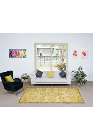 173x289 cm Sarı Halı, El Dokuması Modern Halı, Salon Halısı