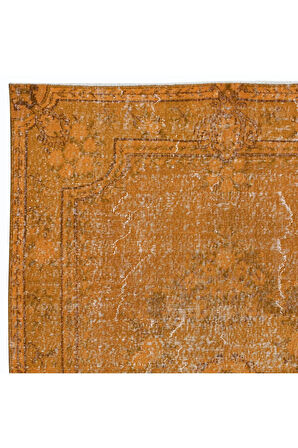160x238 cm El Yapımı Turuncu Halı, El Dokuması Eski Halı, Modern Türk Halısı
