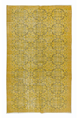 161x258 cm Sarı Halı, Yenilenmiş Türk Halısı, Modern El Dokuması Halı