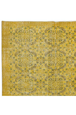 161x258 cm Sarı Halı, Yenilenmiş Türk Halısı, Modern El Dokuması Halı