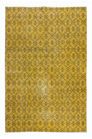 155x232 cm Sarı Modern El Düğümlü Halı, Yenilenmiş El Dokuma Halı