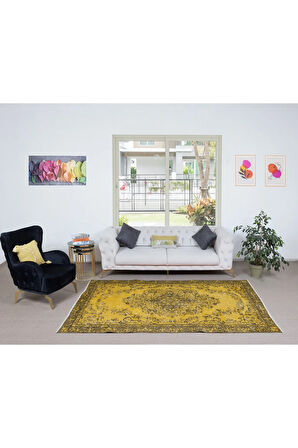 163x256 cm El Dokuma Sarı Yenilenmiş Yünlü Halı