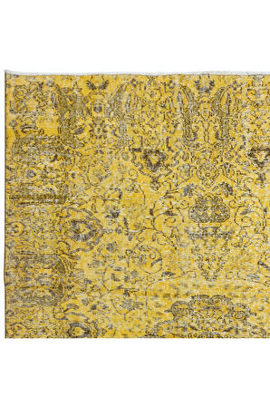 163x260 cm El Düğümlü Sarı Türk Halısı, Yeniden Boyanmış El Yapımı Modern Halı