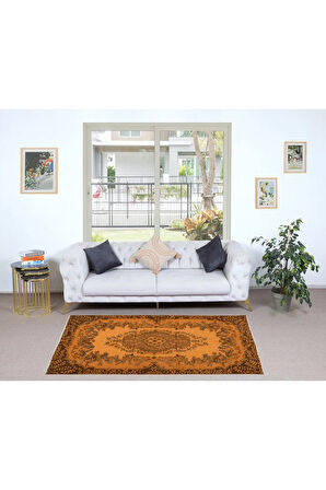 116x203 cm Turuncu Ofis Halısı, El Yapımı Halı, El Düğümlü Halı