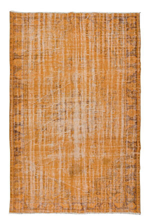 180x276 cm Modern El Yapımı Halı, El Dokuma Halı, Turuncu Tonlarda Yenilenmiş Halı