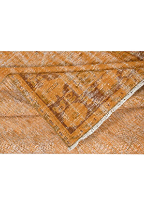 180x276 cm Modern El Yapımı Halı, El Dokuma Halı, Turuncu Tonlarda Yenilenmiş Halı